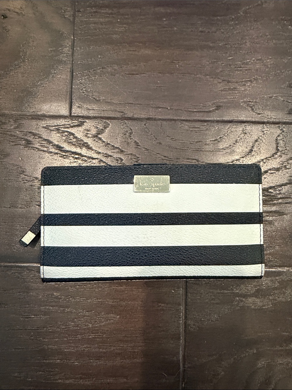 kate spade Black and White Striped Zip Wallet